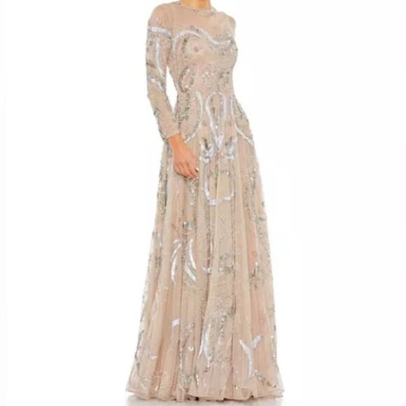 Mac Duggal 5217 Long Sleeve Scroll Sequin Gown, Size 16, New with Tag MSRP $798 - Picture 1 of 5
